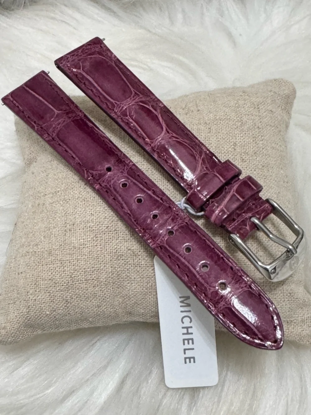 NEW wTags Michele 16MM Alligator Leather Watch Band in Plum